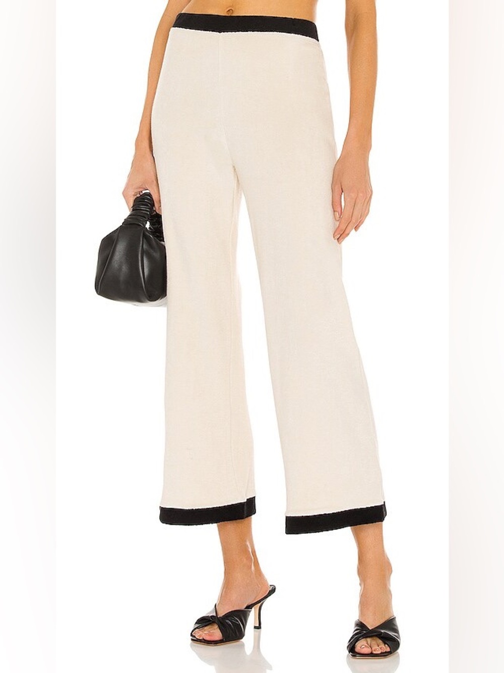 REVOLVE Cream Cropped Wide-Leg Pants with Black Hem